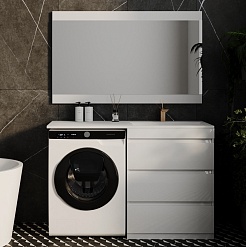 Style Line Тумба с раковиной Даллас 130 R 3 ящика под стиральную машину – фотография-10